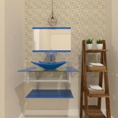 Gabinete de Vidro 60cm com Cuba Retangular Azul