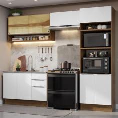 Armário de Cozinha Completa 270cm Stella Madesa 07, Rustic/Branco