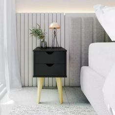 Mesa de Cabeceira Smile com 2 Gavetas - Preto - Falkk, Preto