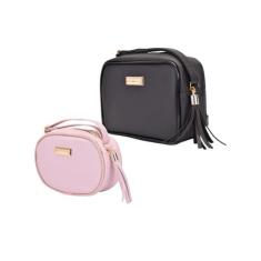 Bolsa Feminina Kit 2 Peças Quadrada Média Preto Transversal + Oval Peq