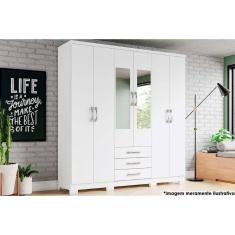 Guarda Roupa 6 Portas (2 C- Espelho) E 3 Gavetas C- Pés Caju Da136 Branco - Henn