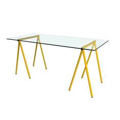 Escrivaninha De Vidro Itaim Cavalete Base Ferro Amarelo - Cor: Branco