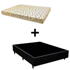 Cama Box Viúva - Tecido Sintético Preto Com Colchão Austrália Bello Box - 100% Espuma D26 Amarelo 54x128x188
