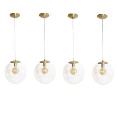 Kit 4 Pendente Redondo Esfera 30cm Dourado e Vidro Cristal Madelustre