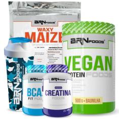 KIT Vegan Protein 500g + Waxy Maize 800g + BCAA 100g + PREMIUM Creatin