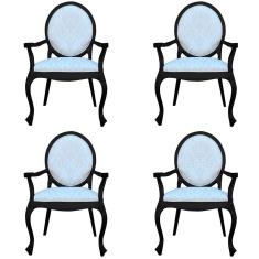 Kit 04 Poltronas Decorativas Sala de Estar Base Madeira Maciça Adrie Sarja Bege/Preto Fosco GranBelo