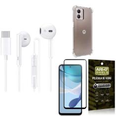 Capinha Moto G53 + Fone De Ouvido Tipo C + Película 3D