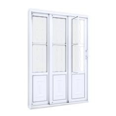 Porta de Aço de Correr Lateral com Postigo e Grade Mosaico 3 Folhas 213x150cm Facilitá Lucasa Branco