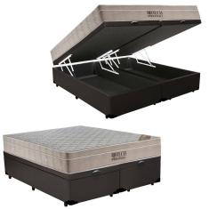 Cama Box Baú King Sintético Bipartido + Colchão Ortobom Airtech Molas Ensacadas 193x203x65