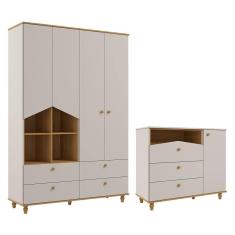 Jogo de Quarto Infantil Casinha Guarda Roupa e Cômoda 1 Porta - Permóbili Baby