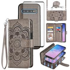 Asuwish Capa de celular para Samsung Galaxy S10 com zíper carteira magnética destacável com protetor de tela de vidro temperado, alça transversal, porta-cartões de flores S 10 Edge 10S GS10 X10