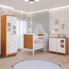 Quarto de Bebê Completo Berço Americano Cloe 2 em 1 Guarda Roupas 2 Portas Cômoda Uli 100% MDF