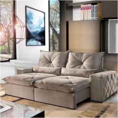 Sofá 4 Lugares Retrátil e Reclinável 2,50m Veludo Marrom Acinzentado L