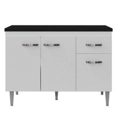 Balcão De Cozinha Gabriela Branco Flex Com Tampo 120 Cm Preto Fosco - 