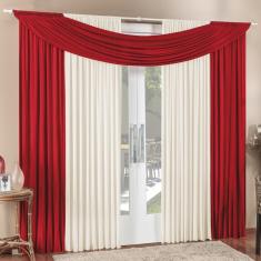 Cortina Tendência 3,00m X 2,50m Para Varão Em Malha Sala Quarto - Vermelho