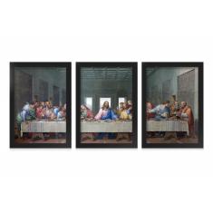 Kit 3 Quadros Decorativos Com Moldura Jesus Fé Santa Ceia