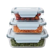 Conjunto de potes de vidro hermético 3 pçs azul - jgti042