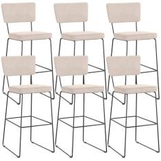 Kit 06 Banquetas Alta Para Cozinha Sala De Jantar Base Em Aço Allana L