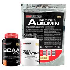 Kit Albumin Protein Baunilha 500g + Power Creatina 100g + BCAA Tangerina 100g - Bodybuilders