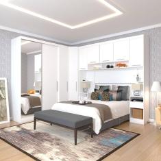 Quarto de Canto Casal com Guarda Roupas com Espelho e Mesas de Cabeceira Alpes Luciane Móveis