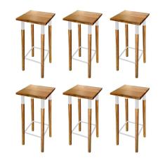 Kit 6 Banquetas Bistro Industrial Colors Ferro e Madeira Maciça - Branca