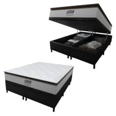 Cama Box Baú Queen Colchão Molas Pocket Ensacadas Tower 158x198x75cm Branco/Preto Gazin - Suporta até 120kg por Pessoa
