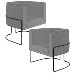 Kit 02 Poltronas Decorativas Fixa Base de Aço Preto Betina D02 Veludo 