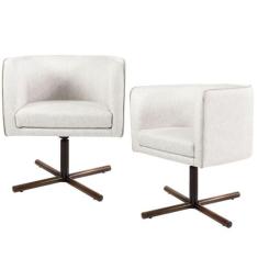 Kit 02 Poltronas Decorativas Giratória Base X Betina D02 Linho Creme A