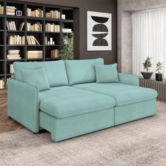 Sofá Reclinável E Retrátil Gandalf Bipartido 214cm Caixa Zero Com Almofadas Bouclê Azul G33 - Gran