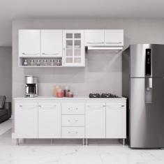 Cozinha Modulada Compacta Fidelitá Viena 4 Peças 190cm 9 Portas 3 Gavetas Com Tampo Branco