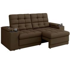 Sofá Retrátil e Reclinável 3 lugares porta-copos entrada USB apoio do braço deslizante em tecido veludo marrom