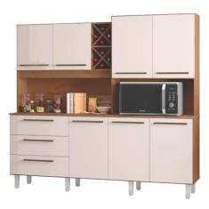 Armário de Cozinha Completa Com Adega 7 Portas 3 Gavetas 2,07m Ajax Zanzini (Nature/Off white)