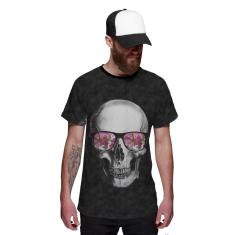 Camiseta Skull Caveira com Oculos Floral-Masculino