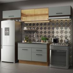 Cozinha Compacta Madesa Agata 280001 com Armário e Balcão - Rustic/Cinza