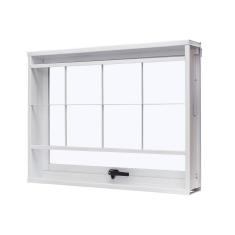 Janela de Aço Maxim-Ar 60x60cm com Grade Quadriculada e Vidro Liso Unicsol Ramassol Branco