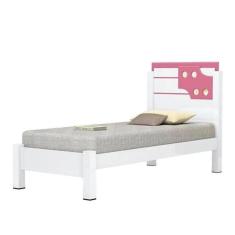 Cama De Solteiro Luiza 0.90 Branco/Rosa – Vitamov