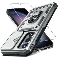 Janmitta Capa para Samsung Galaxy A35 5G embutida capa de lente de câmera deslizante + protetor de tela + suporte de anel de dedo, capa protetora de telefone de corpo inteiro resistente à prova de