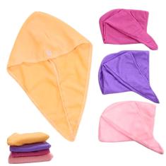 Touca Toalha de Banho para Secar Cabelo Anti-Frizz com Fecho Botão Kit c/ 4