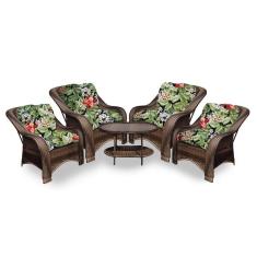 Conjunto de Poltronas Fibra Sintética Bruxelas 4 Poltronas + 1 Mesa Centro Tecido Saquarema