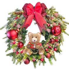 Guirlanda Natalina Vermelha Urso 60Cm Enfeite De Natal