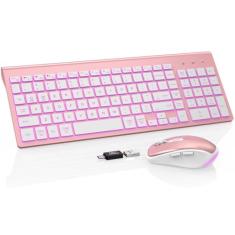 SABLUTE Conjunto de teclado e mouse sem fio retroiluminado – teclado compacto silencioso com mouse RGB, recarregável, fino, modo de suspensão, conjunto de mouse portátil sem fio para Mac, Windows,