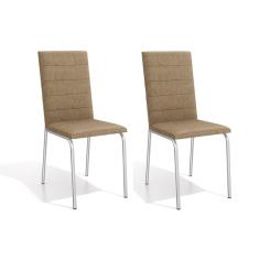Cadeira Sala De Jantar Amsterdã 2c091 Kit 2 Un Cromado/linho Capuccino - Kappesberg