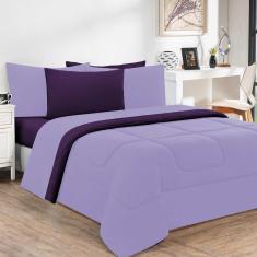 Kit Edredom Malha 100% Algodão Gran Moratta 3 Peças King - Lilás-roxo