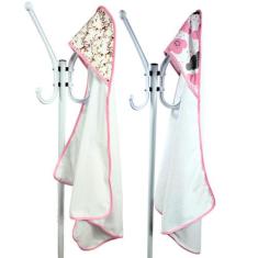 Kit 2 Toalha de Banho Bebê Dupla Face com Capuz Estampado Forrado Supe