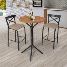 Conjunto Bistrô Tampo 0,65m Redondo com 2 Banquetas Tubo Paris - Cipla