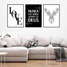 Kit 03 Quadros Decorativos Love Deus Alce 45x34Cm - Quadros On-Line