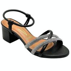 Sandália Vizzano Salto Bloco Com Strass Feminina 6291-1174-Feminino