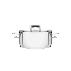 Caçarola Rasa Fundo Triplo com Tampa Plana e Alças Tramontina Inox 20Cm, CAÇAROLA BRAVA