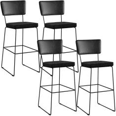 Kit 04 Banquetas Altas Preto Linho Chumbo