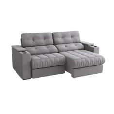 Sofá 4 Lugares Retrátil e Reclinável Premier Molas Veludo Titânio 261 cm